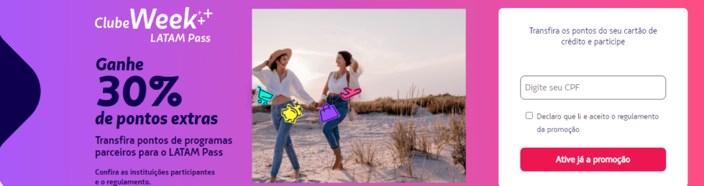 Leve até 30% de bônus Latam Pass com programas parceiros