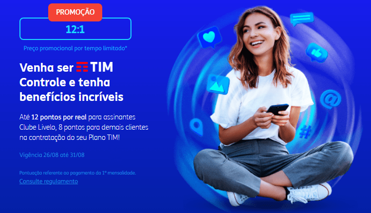 Acumule até 12 pontos Livelo por real em compras na Tim