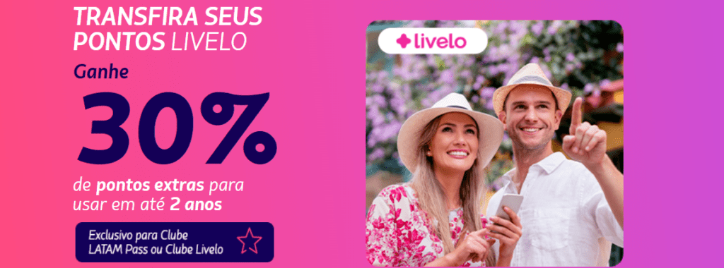até 30% de bônus Latam Pass com a Livelo