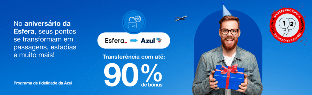 Garanta até 90% de bônus Azul enviando seus pontos Esfera