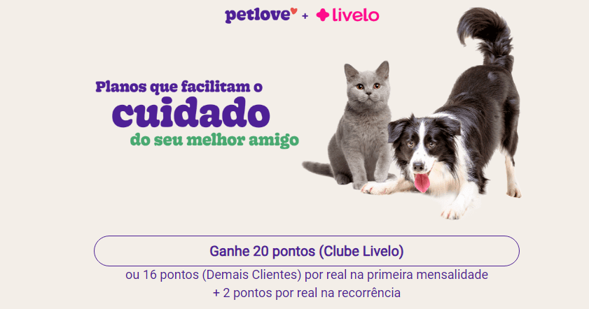 Receba até 20 pontos Livelo por real gasto na Petlove