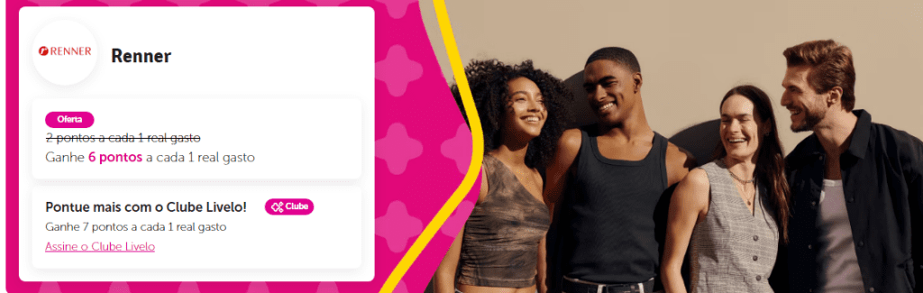 Ganhe até 7 pontos Livelo a cada real gasto na Renner