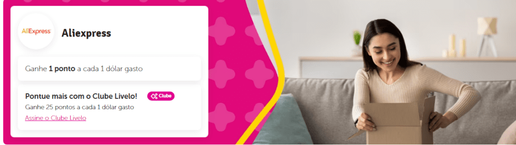 Adquira até 25 pontos Livelo por dólar gasto na Aliexpress