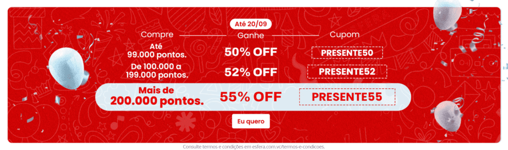 Compre pontos Esfera com até 55% OFF