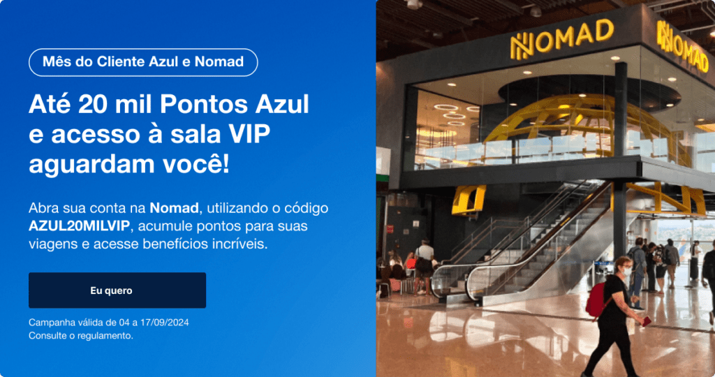 Receba até 20 mil milhas Azul através da Nomad