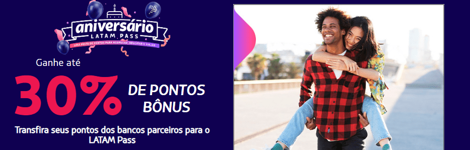 até 30% de bônus Latam Pass com o seu cartão