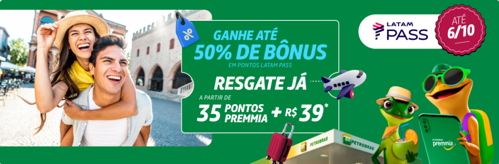 até 50% de bônus Latam Pass com o Premmia