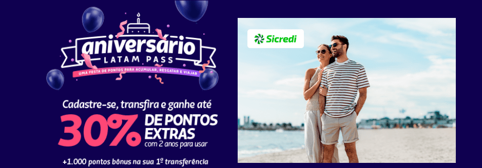 até 30% de bônus Latam Pass com o Sicredi
