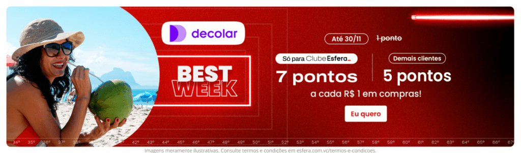 até 7 pontos Esfera com a Decolar