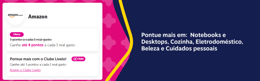 até 5 pontos Livelo com a Amazon