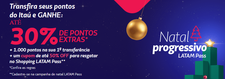 até 30% de bônus Latam Pass com o Itaú