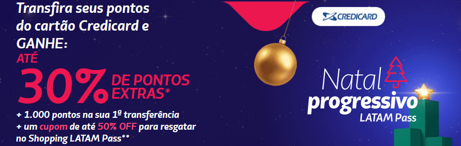 até 30% de bônus Latam Pass com o Credicard