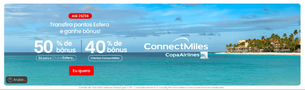 Ganhe até 50% de bônus ConnectMiles com Esfera