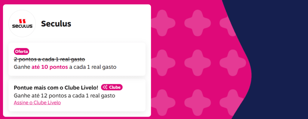Ganhe até 12 pontos Livelo com a Seculus